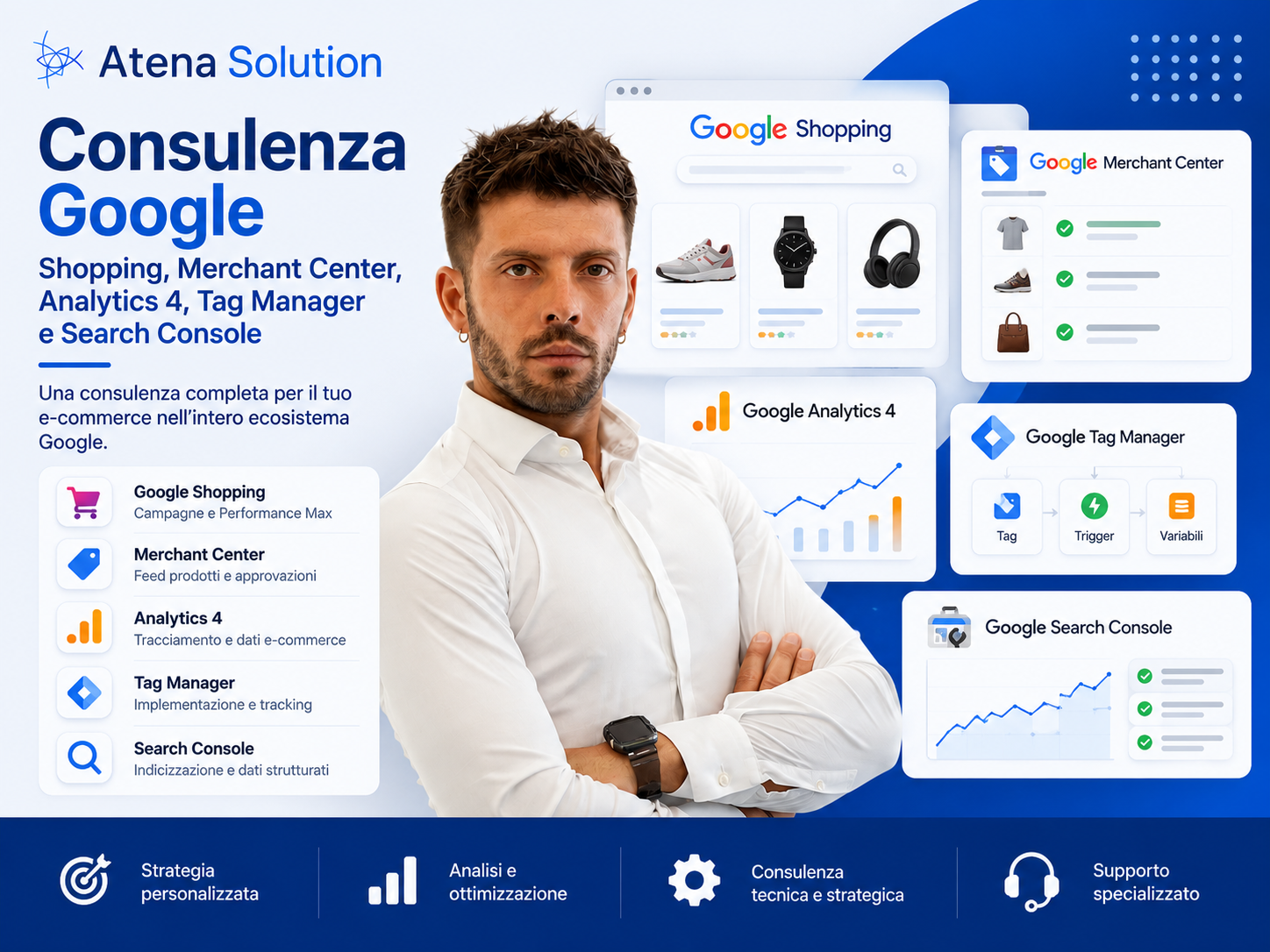 Consulenza Google Ads + Google Shopping + Merchant Center + Analytics 4 + Tag Manager + Search Console